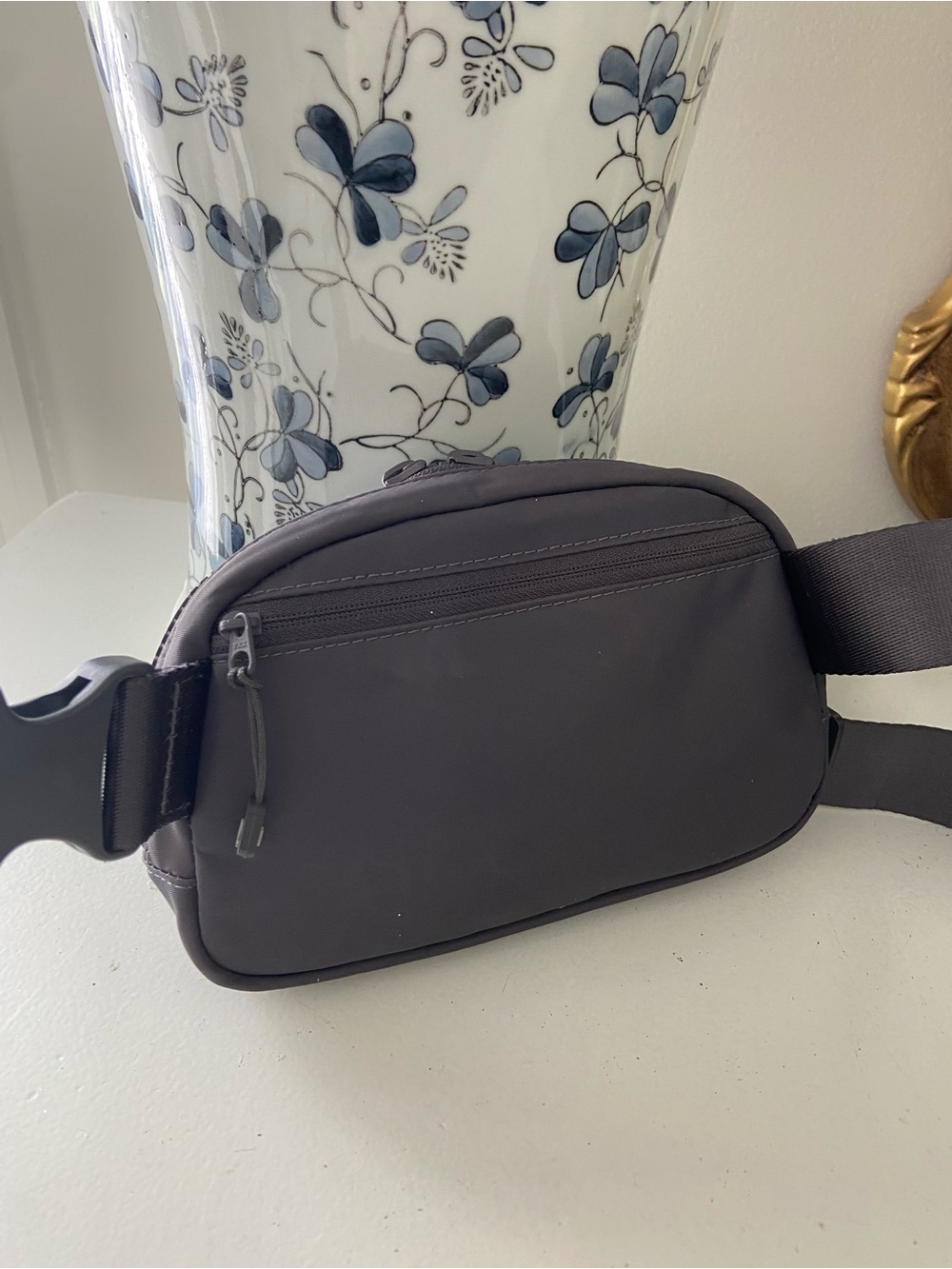 Lolë Dark Grey waist Belt Bag / Crossbody Minimal Nylon Adjustable Strap
